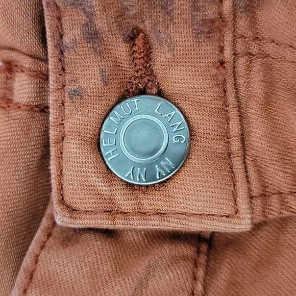 Helmut Lang rust orange/red jeans w/burnt splatter detail - Picture 4 of 11